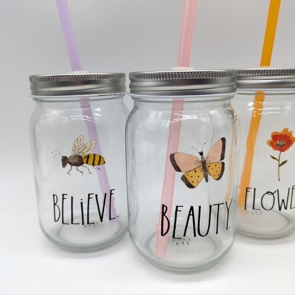 Rae Dunn colorful glass mugs with lid & straw - Picture 2 of 8